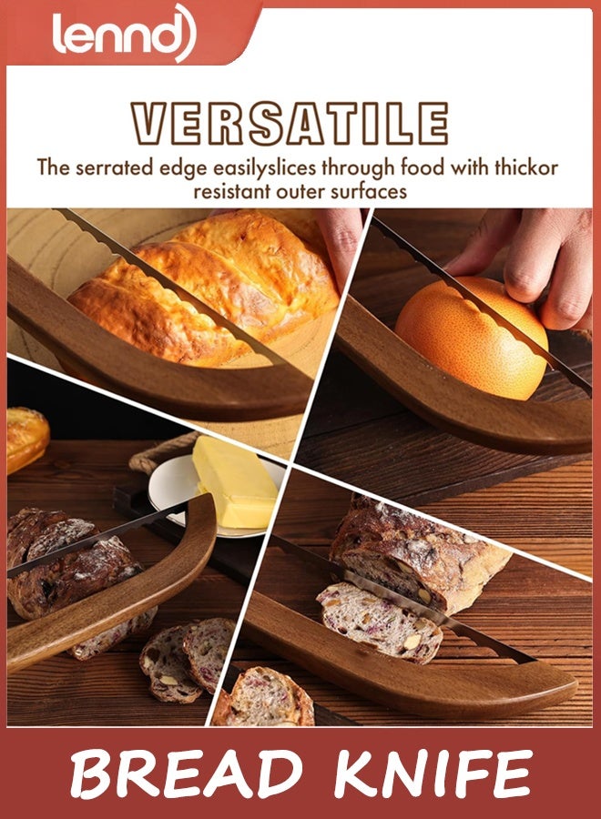 لينند سكين الخبز للخبز المنزلي الصنع,سكين الخبز الحمض,شريحة الخبز 40 سم للخبز المنزلي الصنع، الباغيت وأكثر من القطع رقيقة,تصميم القوس سهل القطع حتى شرائح - Image 3