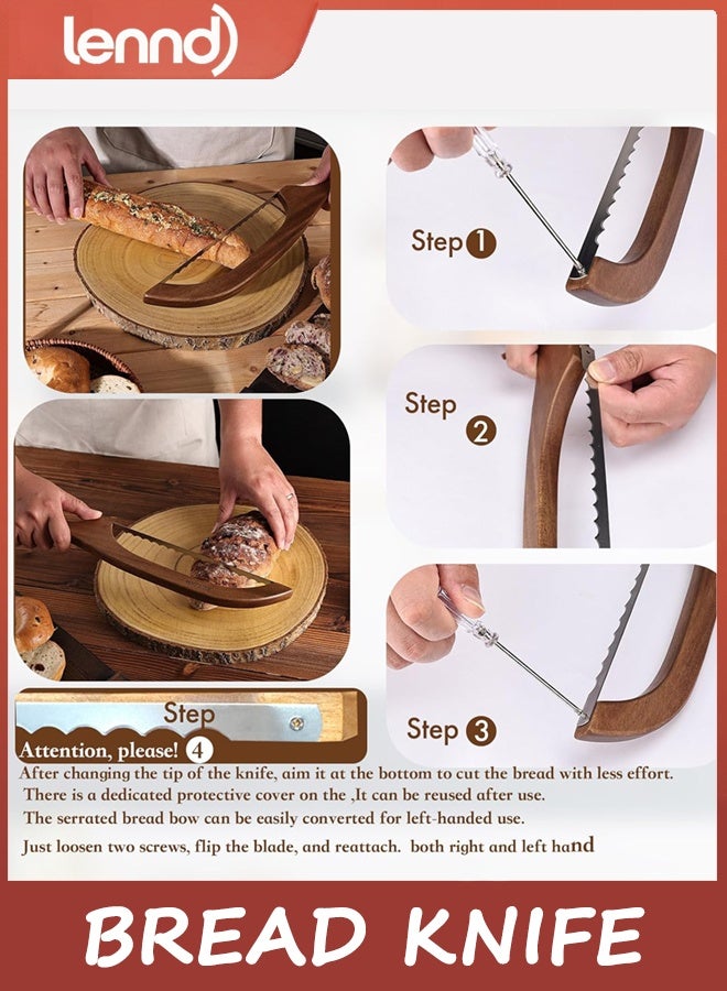 لينند سكين الخبز للخبز المنزلي الصنع,سكين الخبز الحمض,شريحة الخبز 40 سم للخبز المنزلي الصنع، الباغيت وأكثر من القطع رقيقة,تصميم القوس سهل القطع حتى شرائح - Image 4