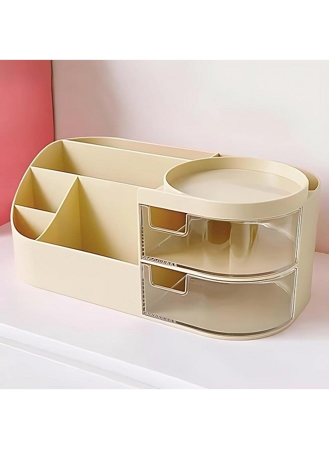Lamok Elegant Makeup Organizer for Cosmetic & Skincare Storage Box with Clear Drawers (Cream) - Image 2