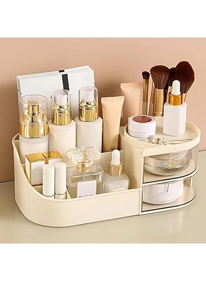 Lamok Elegant Makeup Organizer for Cosmetic & Skincare Storage Box with Clear Drawers (Cream) - Image 1