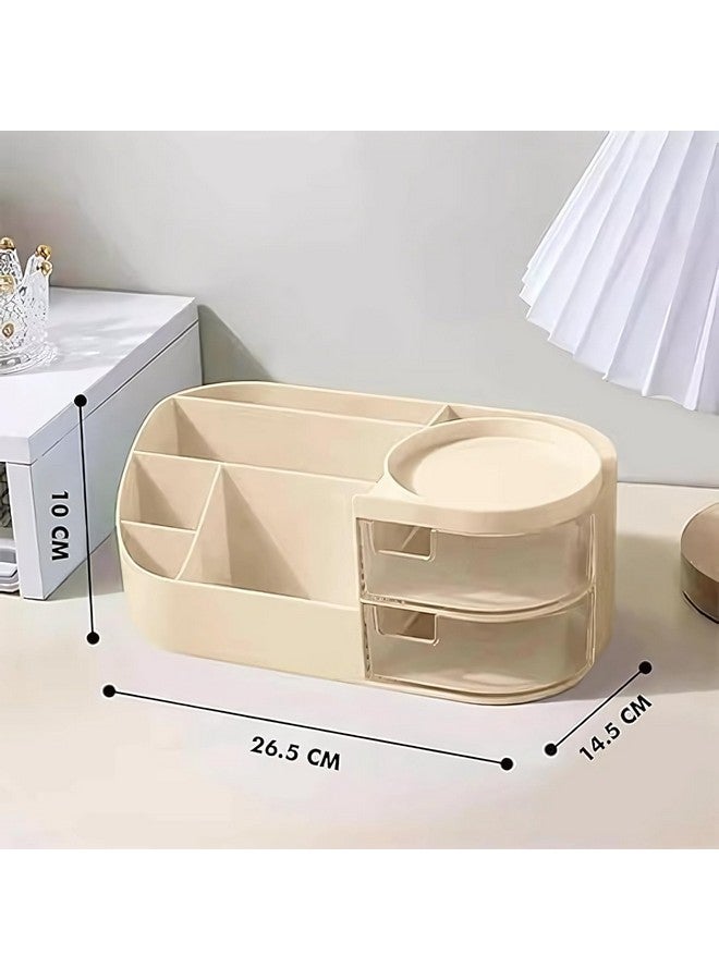 Lamok Elegant Makeup Organizer for Cosmetic & Skincare Storage Box with Clear Drawers (Cream) - Image 3