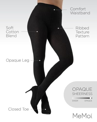 MeMoi Boston Ribbed Cotton Tights for Women, Cozy and Warm Durable Sweater Tights - Sizes Small to Queen 2, Black, L-XL - Image 3
