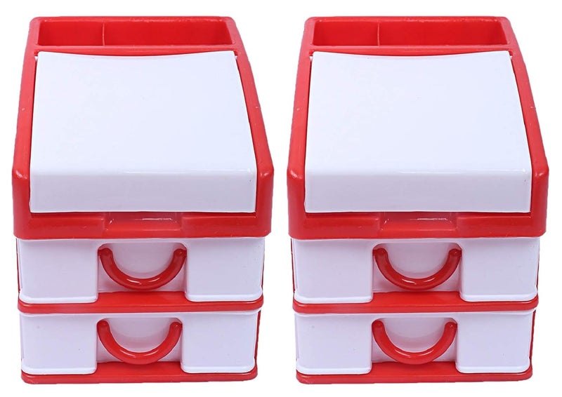 Kuber Industries Plastic 2 Pieces Three Layer Drawer Storage Cabinet Box RedCTKTC25108 - Image 1