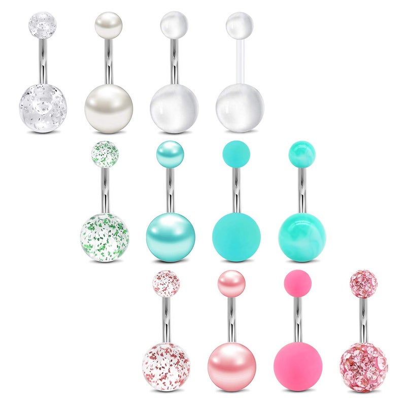 MODRSA Belly Button Ring Belly Rings for Women Surgical Steel Belly Button Rings Pearl Belly Piercing Jewelry 10mm Silver Pink Blue - Image 1