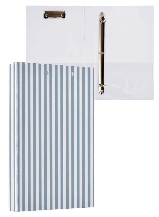 Kigai Blue White Stripes 3 Ring Binder 1.5 Inch Round Binders, Holds 200 Sheets, Versatile Binder with 3 Inside Pockets for Office Home, 1 Pack - Image 1