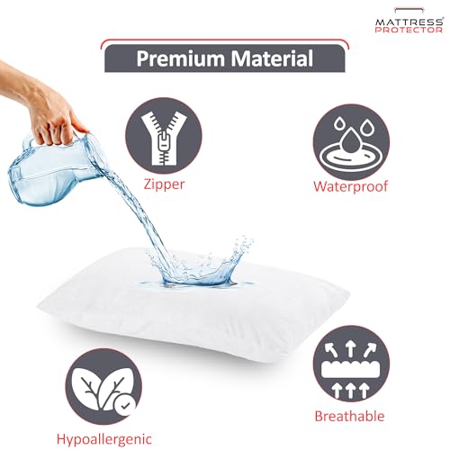 Mattress Protector Ultra Soft Terry Waterproof Pillow Protector - Zippered Closure | Protects Against Dust Mites, Bed Bugs, Oil & Water Spills, Standard Size ( 18x28 Inch - White ) - Pack of 2 - Image 2