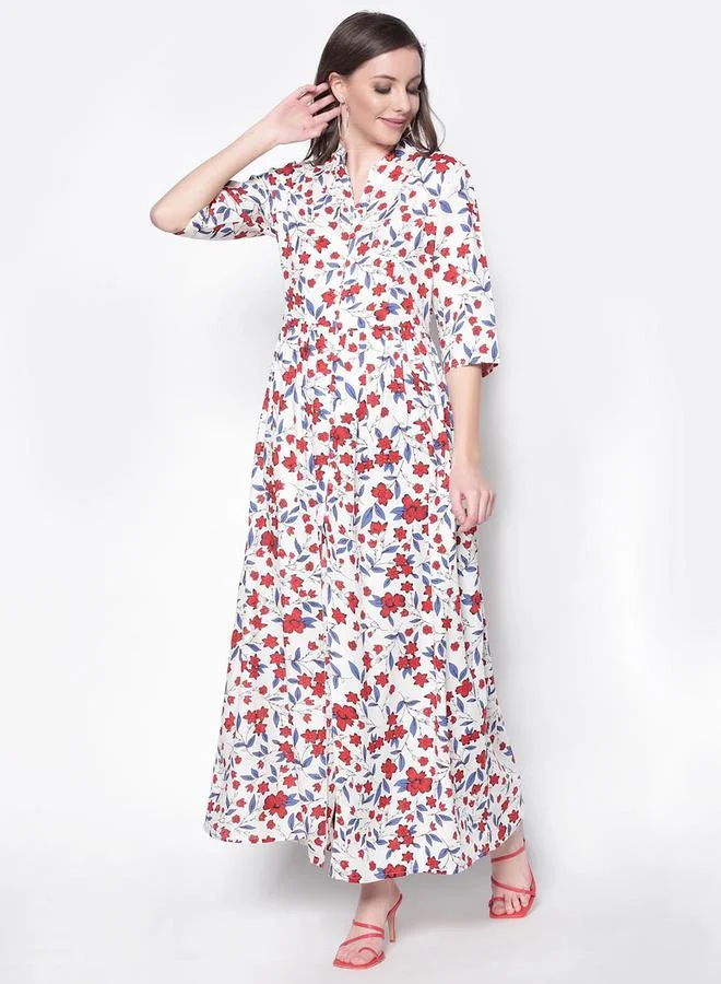سيرا Floral Print Notch Neck Maxi Top with Front Slit by Styli