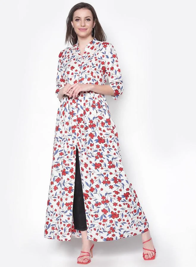 سيرا Floral Print Notch Neck Maxi Top with Front Slit by Styli