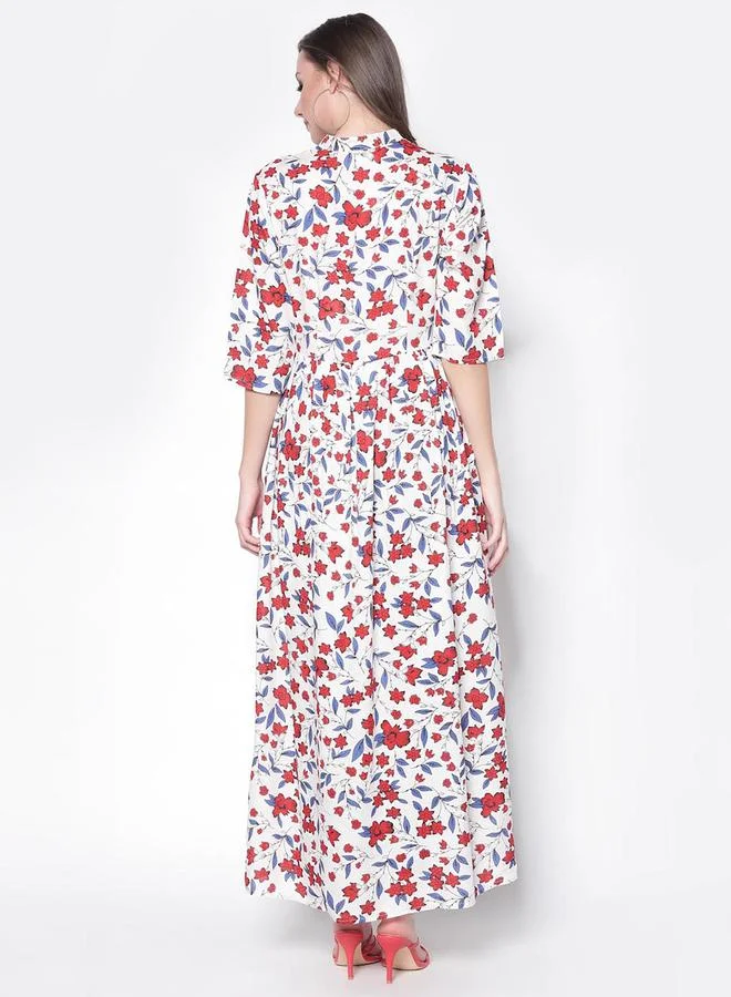 سيرا Floral Print Notch Neck Maxi Top with Front Slit by Styli