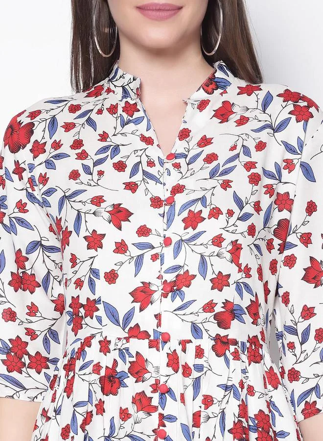 سيرا Floral Print Notch Neck Maxi Top with Front Slit by Styli