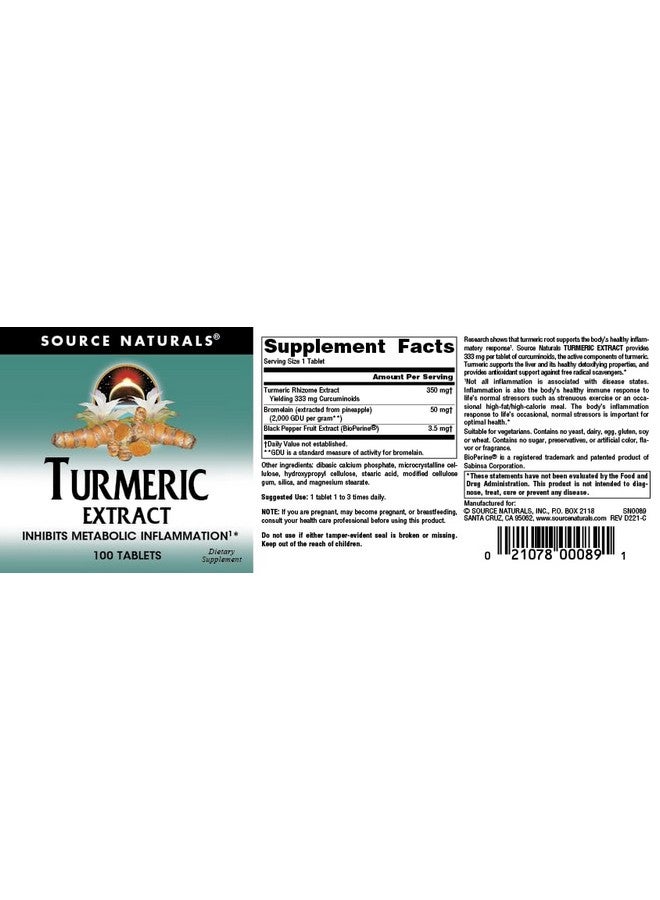 Source Naturals Turmeric Extract - Supports Healthy Inflammatory Response* - 100 Tablets - Image 4
