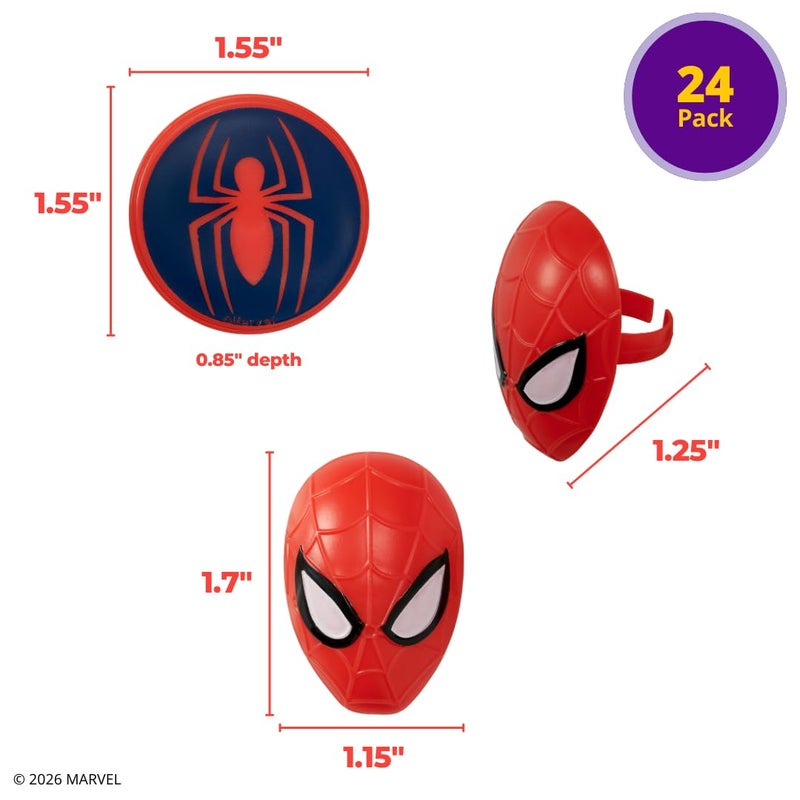 DecoPac Marvel's Spider-Manâ„¢ Spider and Mask Rings, Spider-Man Cupcake Decorations, Red and Blue Food Safe Cake Toppers â€“ 24 Pack - Image 5