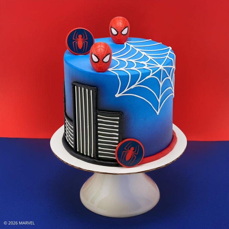 DecoPac Marvel's Spider-Manâ„¢ Spider and Mask Rings, Spider-Man Cupcake Decorations, Red and Blue Food Safe Cake Toppers â€“ 24 Pack - Image 3