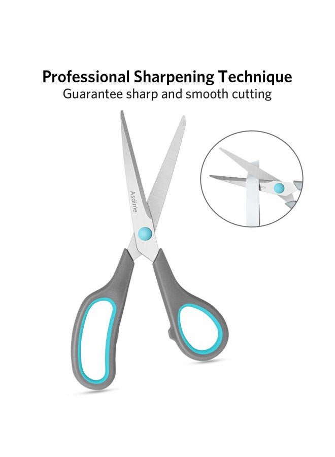 Asdirne Scissors Set of 4, Premium Stainless Steel Razor Blades, Ergonomic Semi-Soft Rubber Grip, Suitable for School, Office and Family Daily Use, 9.6''/8.5''/6.4"/5.4", Blue&Gray - Image 2