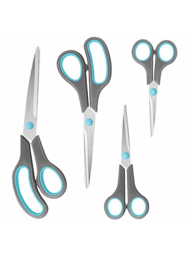 Asdirne Scissors Set of 4, Premium Stainless Steel Razor Blades, Ergonomic Semi-Soft Rubber Grip, Suitable for School, Office and Family Daily Use, 9.6''/8.5''/6.4"/5.4", Blue&Gray - Image 1
