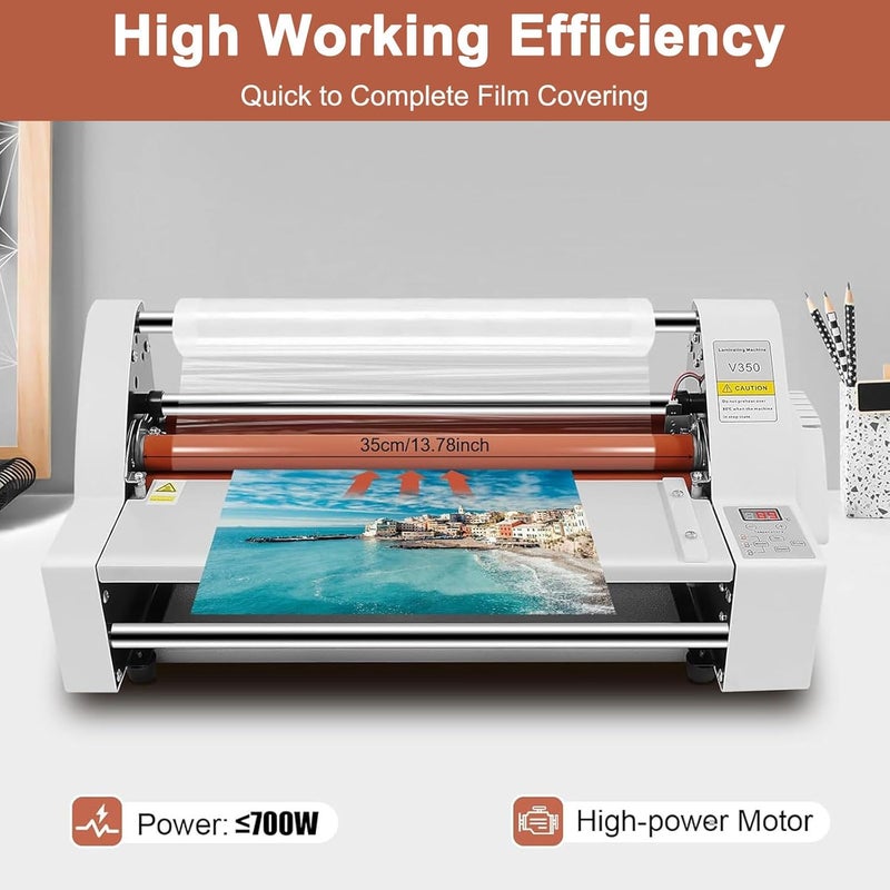 Hot Cold Roll Laminator Machine, Single/Dual Sided Laminating for Document Paper Photo, 350mm Width - Image 2