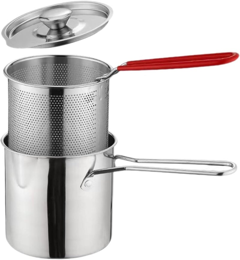 SAGREENY Stainless Steel Fryer Mini Food Stainless Steel Frying Pan Outdoor Deep Fryer Fish Fryer Pot Fryer Cookware Turkey Fryer Pot Kitchen Fry Pot Mini Fryer with Basket Frying Pot - Image 1