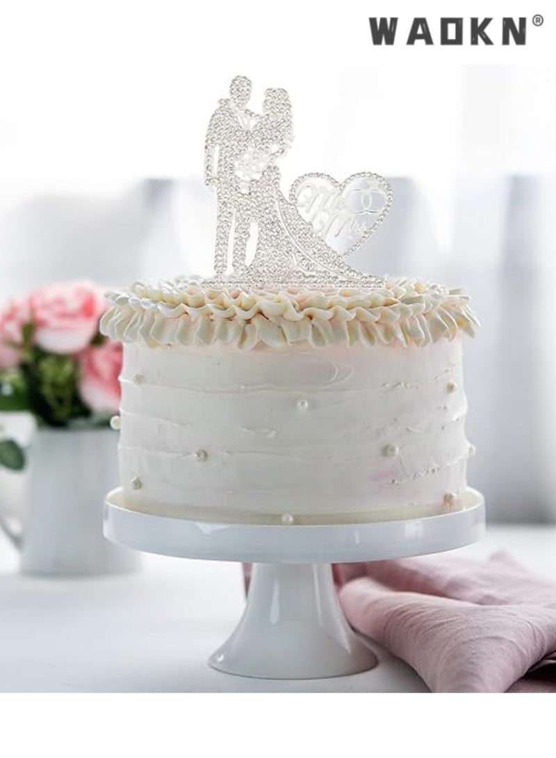 WAOKN Mr and Mrs Cake Topper, Exquisite Silver Love Wedding Cake Decoration, Ideal for Bride and Groom, Adds Sparkling Touch to Your Special Day Celebration, Timeless Keepsake, Memorable Accessory - Image 3