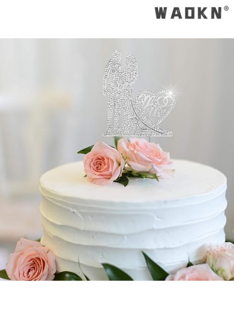 WAOKN Mr and Mrs Cake Topper, Exquisite Silver Love Wedding Cake Decoration, Ideal for Bride and Groom, Adds Sparkling Touch to Your Special Day Celebration, Timeless Keepsake, Memorable Accessory - Image 5