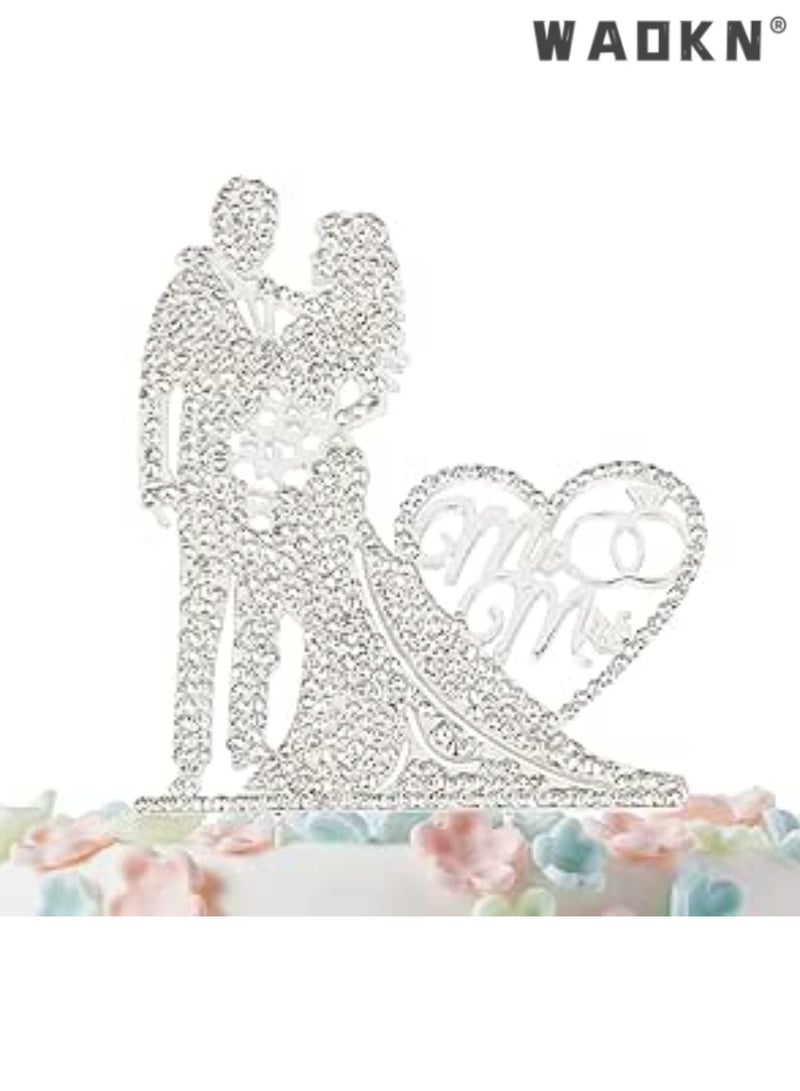 WAOKN Mr and Mrs Cake Topper, Exquisite Silver Love Wedding Cake Decoration, Ideal for Bride and Groom, Adds Sparkling Touch to Your Special Day Celebration, Timeless Keepsake, Memorable Accessory - Image 2