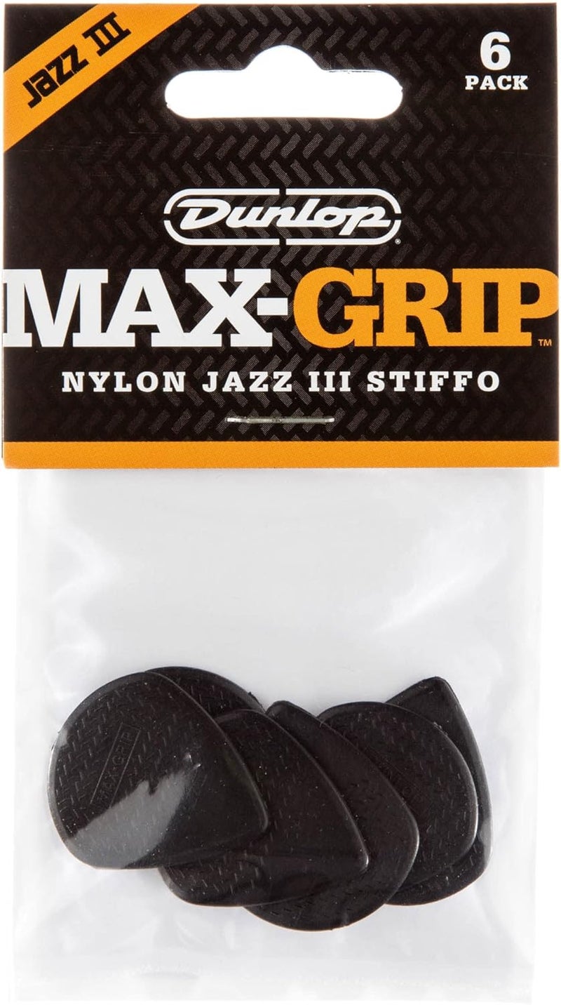 Jim Dunlop Max-Grip® Jazz III Guitar Picks - Black 'Stiffo', 6-Pack - Image 4