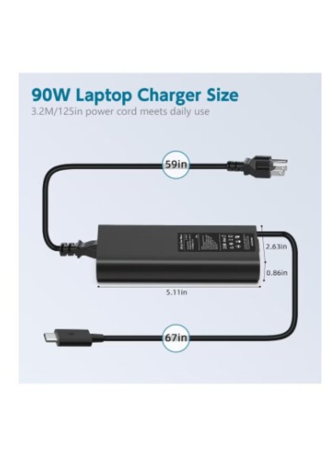 Terabyte New Laptop Charger 90W watt USB Type C(USB-C) AC Power Adapter Include Power Cord for Dell XPS 13，Precision 3540,Latitude 3400,3500, 5289,5300 2in1,7400 2in1,7300, 7390 2in1, 7200 2in1,5400,0TDK33 - Image 2