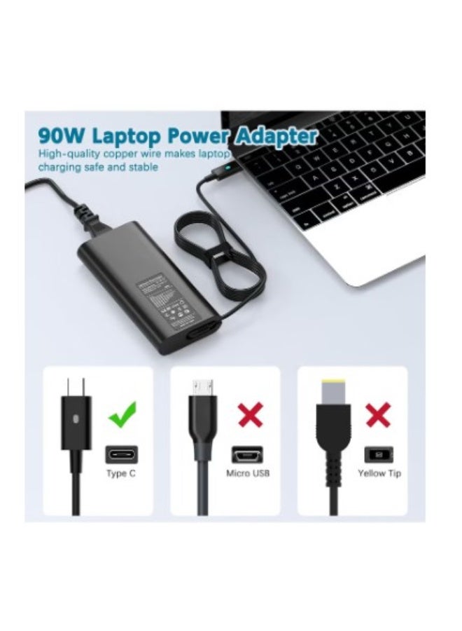 Terabyte New Laptop Charger 90W watt USB Type C(USB-C) AC Power Adapter Include Power Cord for Dell XPS 13，Precision 3540,Latitude 3400,3500, 5289,5300 2in1,7400 2in1,7300, 7390 2in1, 7200 2in1,5400,0TDK33 - Image 4