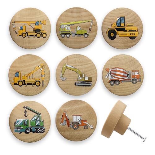 Lasyman Set of 8 Wooden Boy Nursery Room Construction Vehicle Trucks Cabinet Door Furniture Dresser Drawer Knobs and Pulls Handles18 X 18 Inches - Image 1