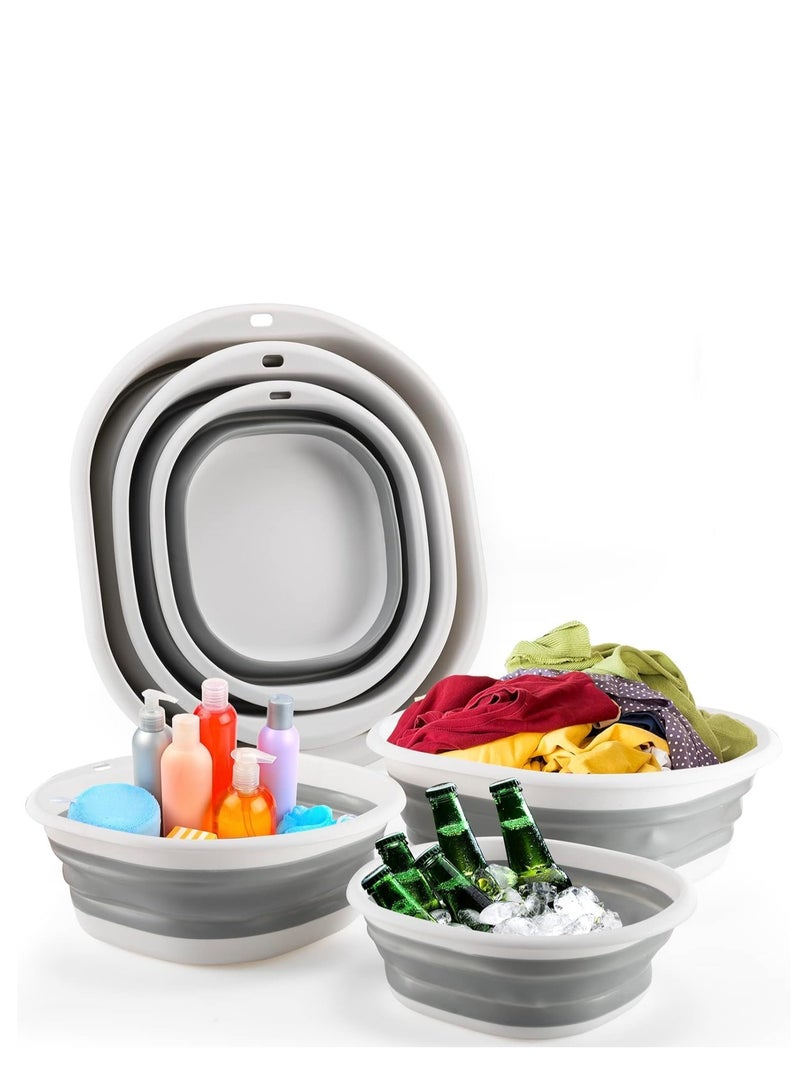TRASSLE Collapsible Tub Wash Basin Laundry Tub 3 Pack Collapsible Laundry Baskets Foldable Dish Tub Plastic Washtub Space Saving Storage Container for Dishing, Fruit, Camping, Laundry, Hiking & Home - Image 1