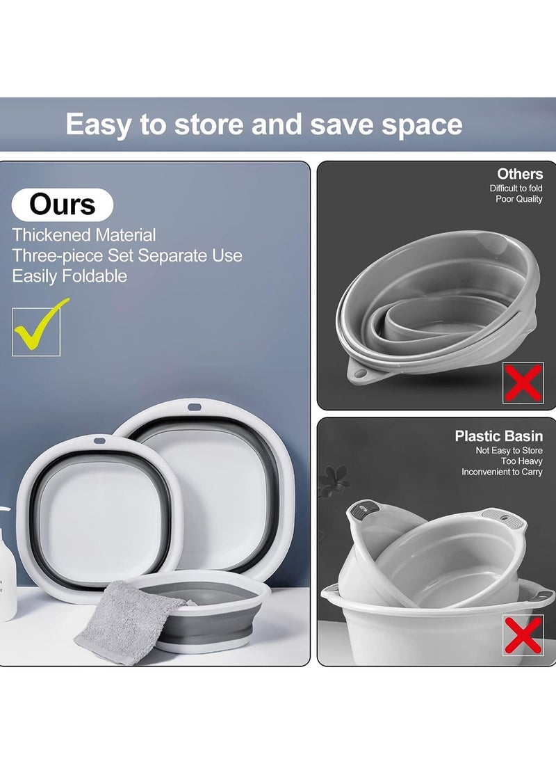TRASSLE Collapsible Tub Wash Basin Laundry Tub 3 Pack Collapsible Laundry Baskets Foldable Dish Tub Plastic Washtub Space Saving Storage Container for Dishing, Fruit, Camping, Laundry, Hiking & Home - Image 3