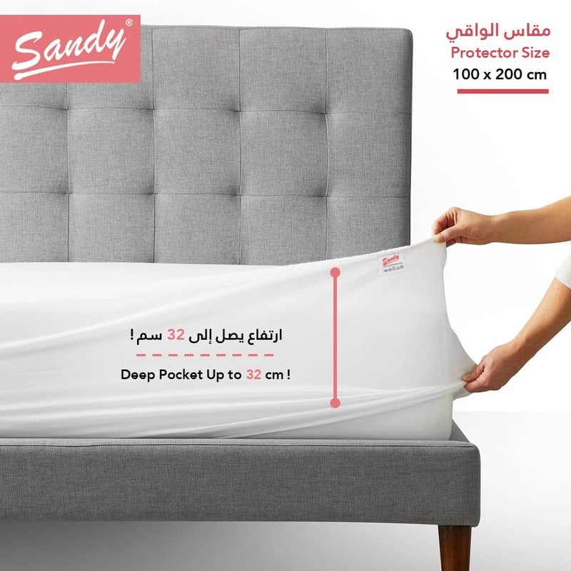 واقي مرتبة لاتكس عالي الجودة ومقاوم للماء من ساندي مع أشرطة مطاطية حول الحواف وجيب عميق يصل إلى 32 سم، مضاد للحساسية، قابل للتنفس وحماية من عث الغبار، (100×200)، أبيض - Image 2
