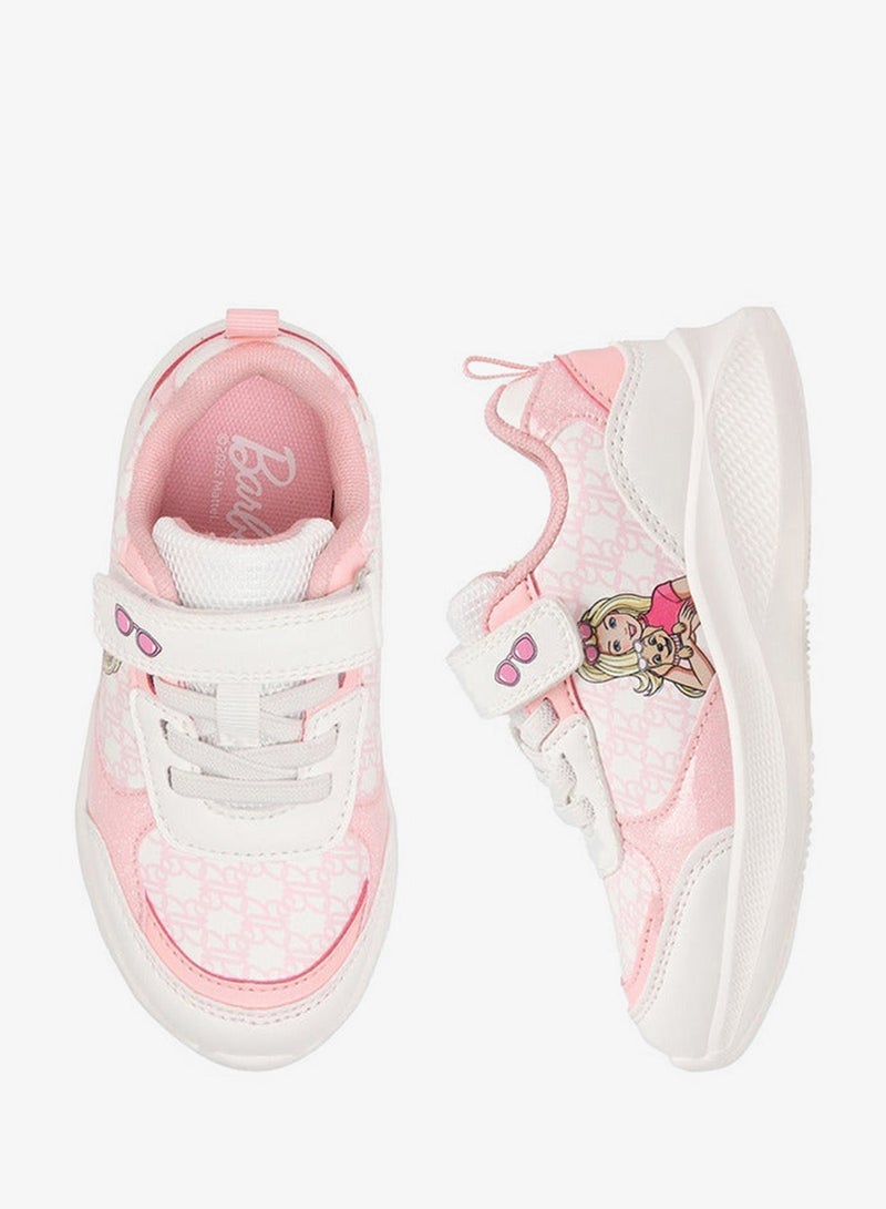 Barbie Girls Printed Sneakers with Hook and Loop Closure - Image 3