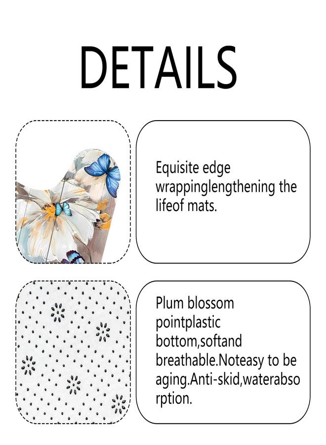 Pretyw 4 Pcs Romantic Blue Butterfly Shower Curtain Set White Flowers Bathroom Sets Modern Home Bathroom Decor with Rugs and Toilet Lid Cover - Image 5