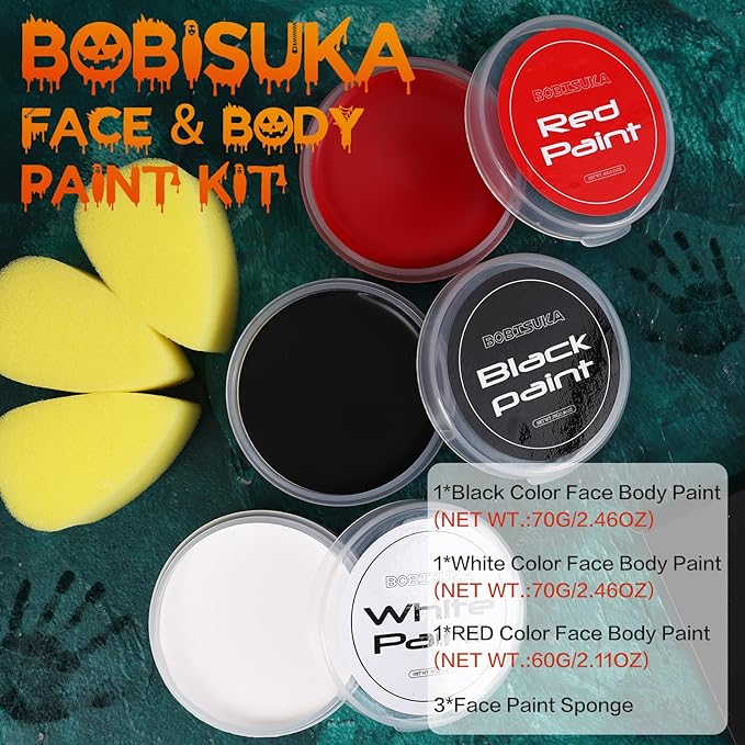 BOBISUKA BOBISUKA Halloween Cosplay SFX Makeup Black White Face Body Paint Special Effects Makeup Kit Dress Up Non Toxic Face Painting Kits for Adult Full Coverage Face paint Fx Make Up
