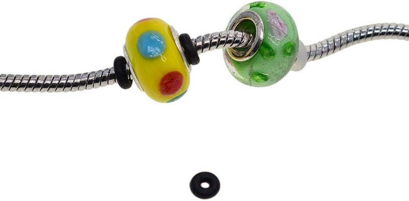 klarako 100 Pcs Silicone Rubber Stoppers Ring Bead Charms Bracelets Compatible for Use Alone Or With Clip Lock Spacer Charm - Black - Image 5