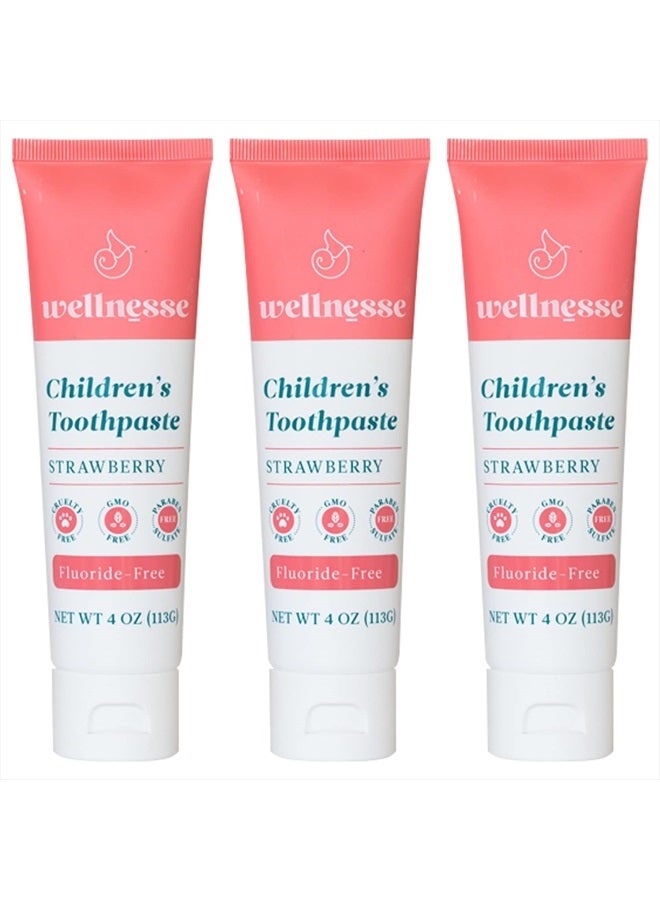 Wellnesse Children's Toothpaste - Fluoride Free Natural Flavored Toothpaste for Kids and Toddlers - Strawberry - 3 Tubes, 4 oz - Made with Hydroxyapatite, Calcium Carbonate, and Aloe Vera - Image 1