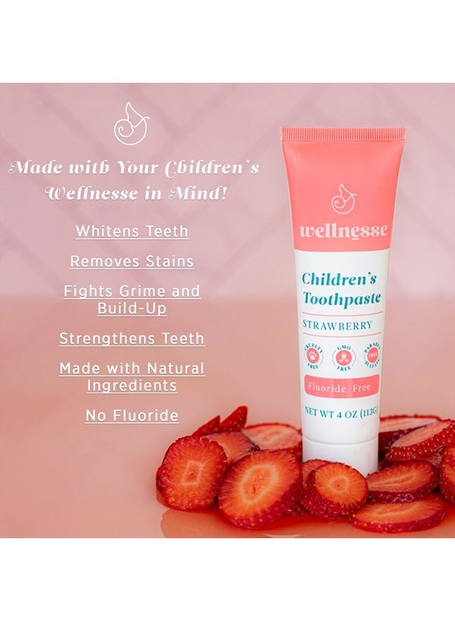 Wellnesse Children's Toothpaste - Fluoride Free Natural Flavored Toothpaste for Kids and Toddlers - Strawberry - 3 Tubes, 4 oz - Made with Hydroxyapatite, Calcium Carbonate, and Aloe Vera - Image 3