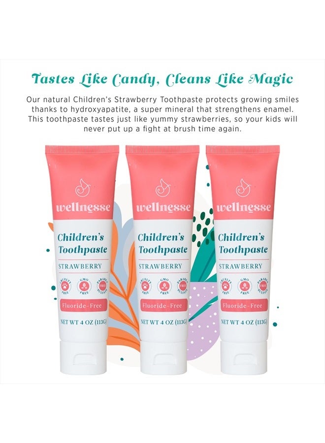 Wellnesse Children's Toothpaste - Fluoride Free Natural Flavored Toothpaste for Kids and Toddlers - Strawberry - 3 Tubes, 4 oz - Made with Hydroxyapatite, Calcium Carbonate, and Aloe Vera - Image 2