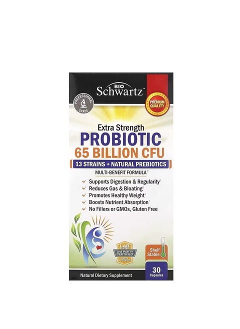 Extra Strength, Probiotic, 65 Billion CFU, 30 Capsules
