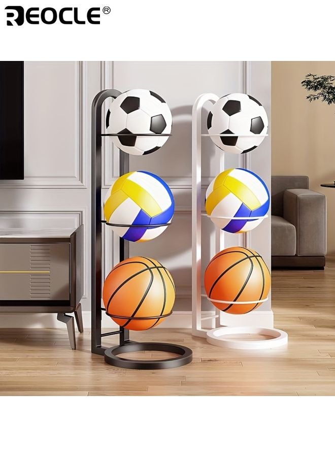 ريوكل رف تخزين ثلاث طبقات لكريات الرياضة رف عرض متين لكرة السلة كرة القدم الكرة الطائرة حديد متين مناسب لغرف المعيشة الجراجات - Image 2