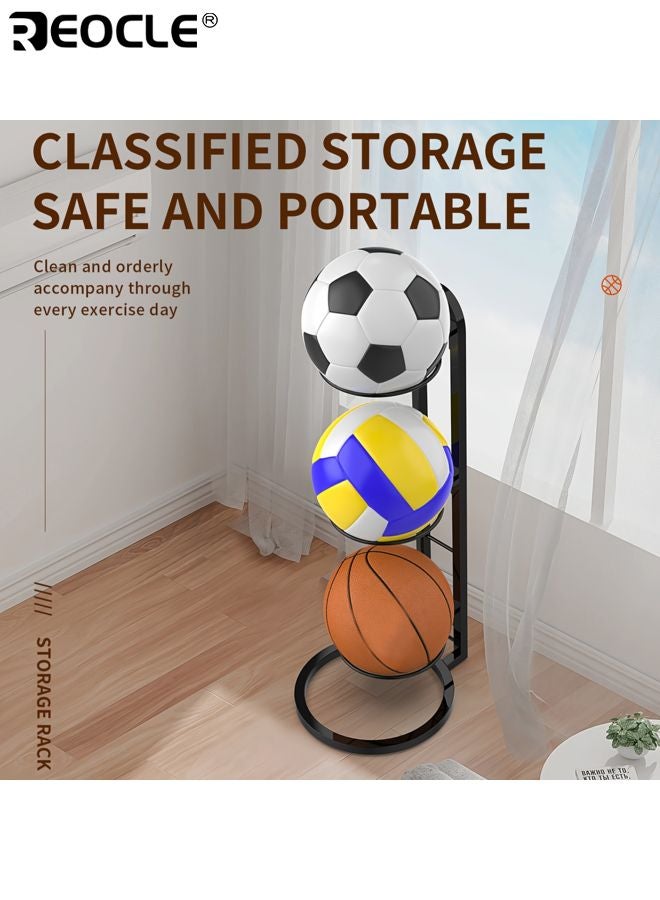 ريوكل رف تخزين ثلاث طبقات لكريات الرياضة رف عرض متين لكرة السلة كرة القدم الكرة الطائرة حديد متين مناسب لغرف المعيشة الجراجات - Image 1