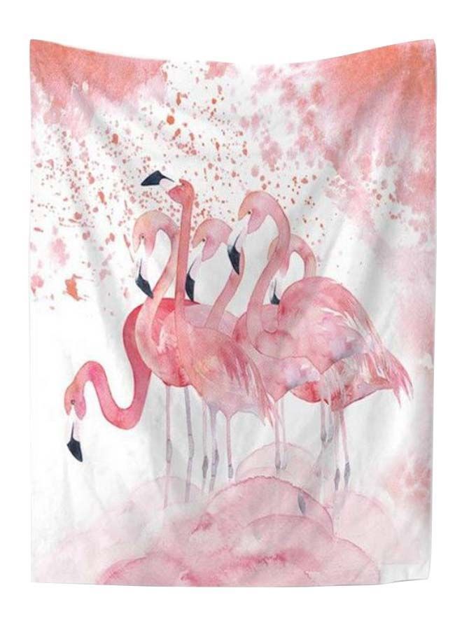 NIBEMINENT Flamingo Printed Beach Towel Pink/White 150 x 130centimeter