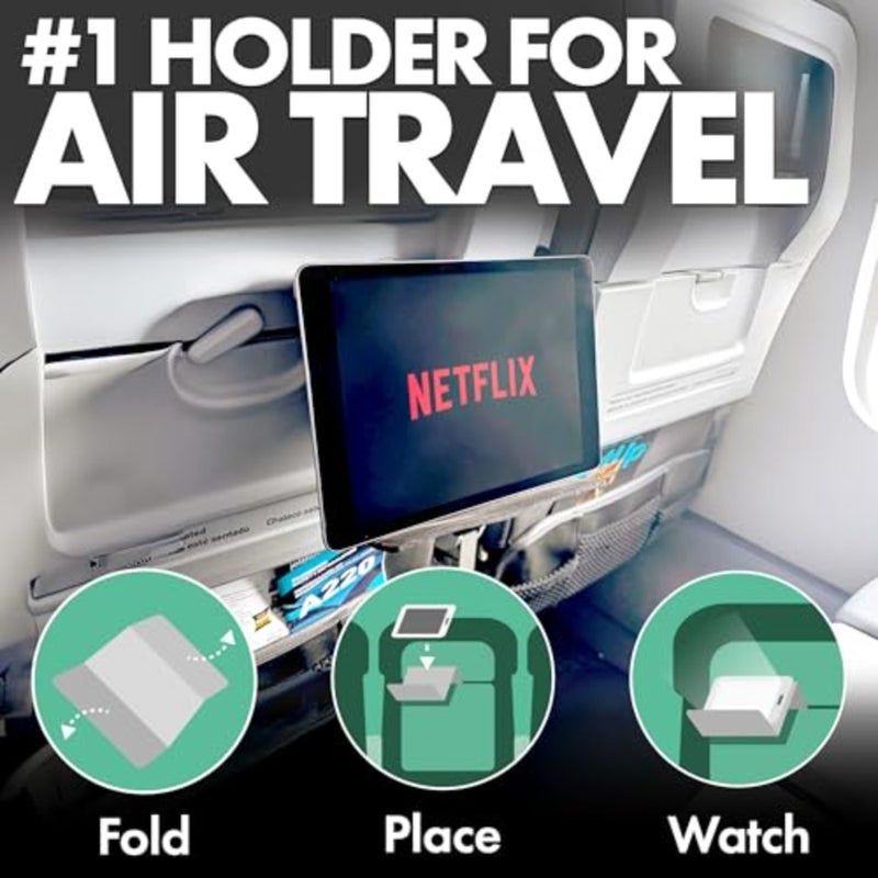 Airplane Tablet Holder, Flexible Cell Phone and Tablet Holder 12x7", Folding Cellphone Stand for Desk, Kindle, Bed, Airplane Gadgets Long Travel Essentials - Image 2