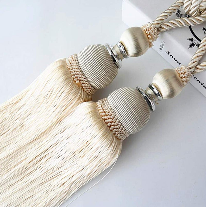 SWTool Selling Wonderful Curtain Holdbacks Curtains Tiebacks Home Decorative Braided Buckle Fastener Accessories Window Drapery Ball Tassels Tiebacks Set Of 2 (Light Yellow) - Image 1