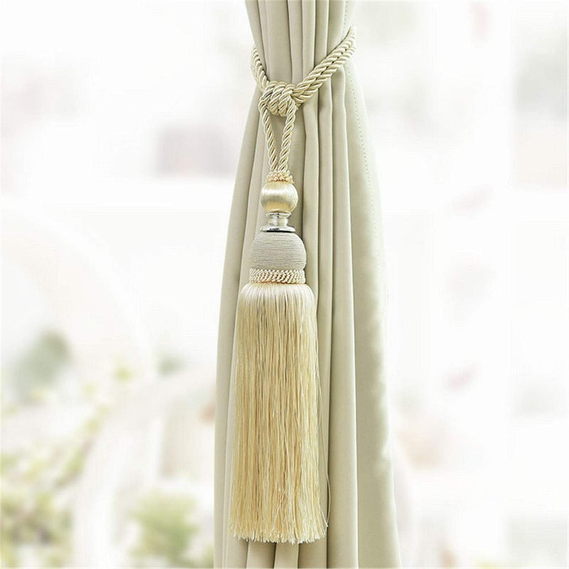 SWTool Selling Wonderful Curtain Holdbacks Curtains Tiebacks Home Decorative Braided Buckle Fastener Accessories Window Drapery Ball Tassels Tiebacks Set Of 2 (Light Yellow) - Image 4
