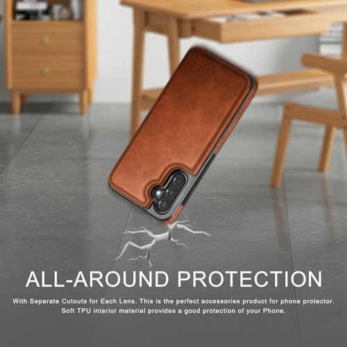 DJDUCK Designed for Samsung Galaxy A17 5G Case Wallet with Card Holder, [Magnetic Clasp Cover] [RFID Blocking Leather Protection] Shockproof Women Men Cases for Samsung A17 Light Brown - Image 5