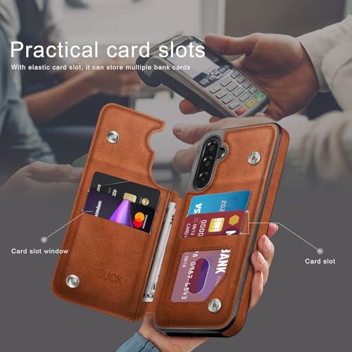 DJDUCK Designed for Samsung Galaxy A17 5G Case Wallet with Card Holder, [Magnetic Clasp Cover] [RFID Blocking Leather Protection] Shockproof Women Men Cases for Samsung A17 Light Brown - Image 3