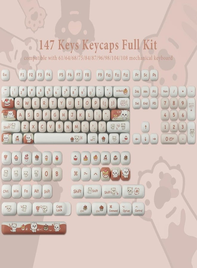 TYRIXKI PBT Keycaps 147 Keys MOG Profile Keycaps, Pink Dessert Cat Keycaps Dye-Sublimation Cute Keycaps Custom Keycaps for Cherry Gateron MX Swithes Mechanical Keyboards - Image 3