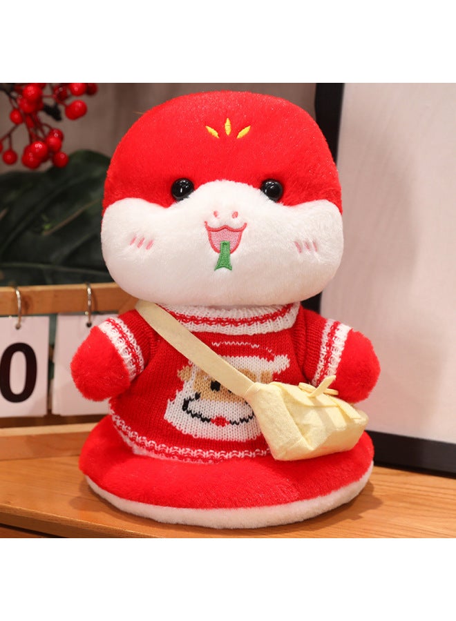Year Of The Snake Mascot Doll Zodiac Snake Plush Toy Dress Snake Baby Doll Annual Meeting Gift Year Gift-Specifications:Red Santa Claus + Small Bag + Red Snake Baby-Color:Add Portable Gift Box  - Image 1