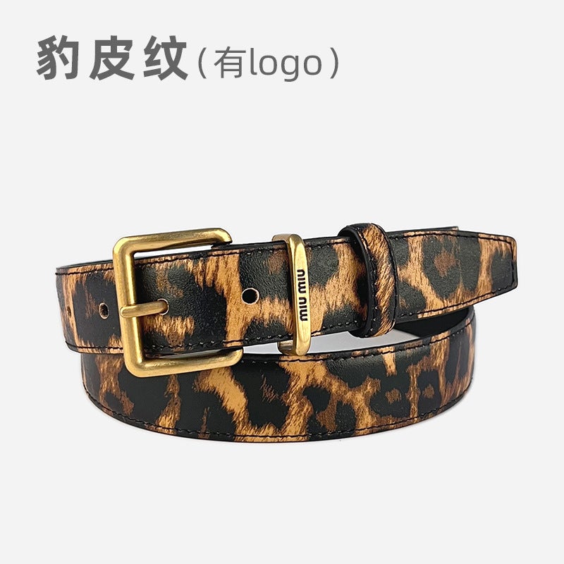 Top layer cowhide zebra leopard leather leather belt with casual pants short skirt jeans womens belt  hairLeopard skin pattern (with logo) Leopard skin pattern (with logo)
